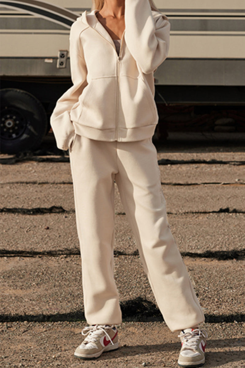 Versatile Zip-Up Hoodie and Wide-Leg Pant Set