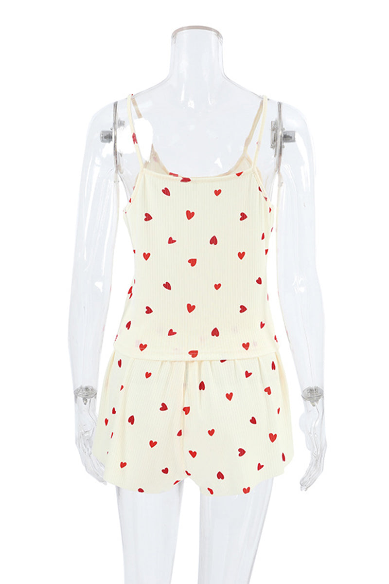 Heart Pattern Sleeveless Pajama Set