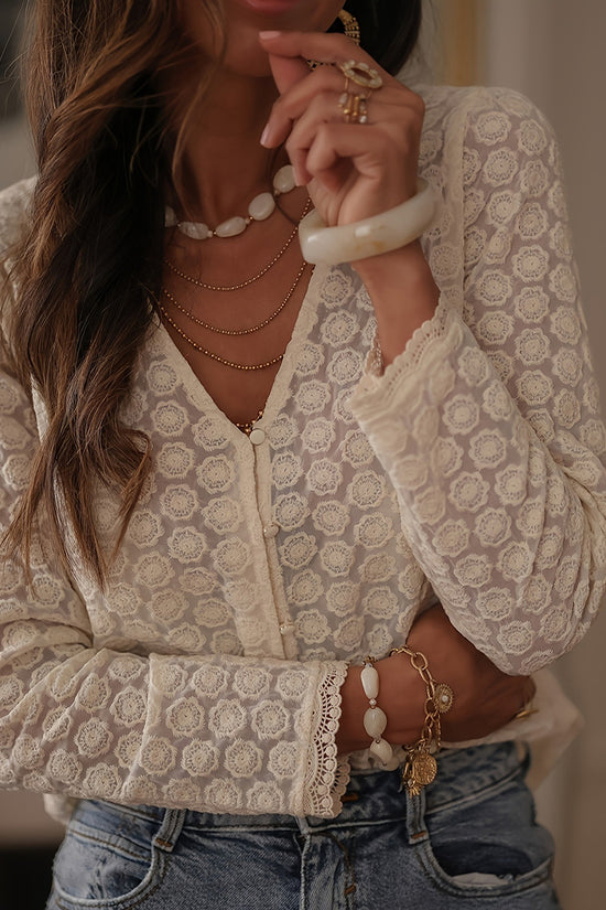 Elegant V-Neck Button-Up Blouse