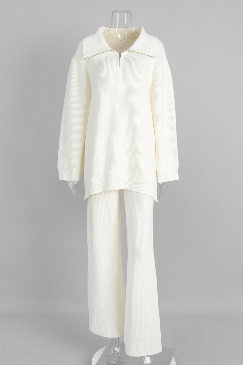 Cozy Zip-Up Sweater and Flare Pants Set