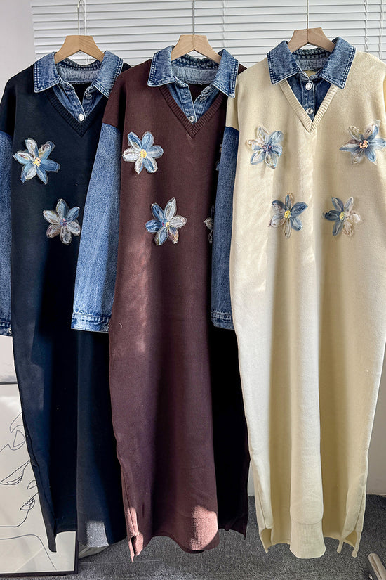 Floral Embellished Patchwork Casual Dress