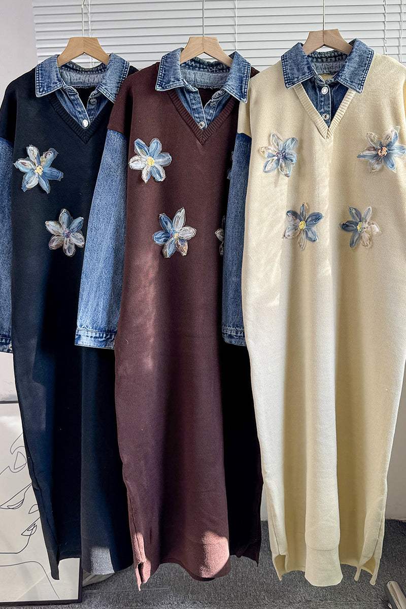 Floral Embellished Patchwork Casual Dress
