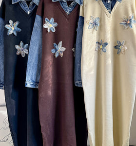 Floral Embellished Patchwork Casual Dress