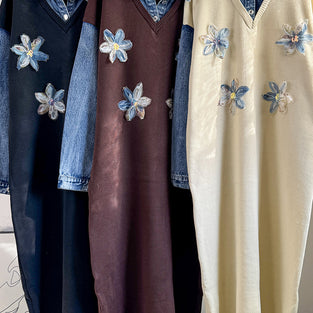 Floral Embellished Patchwork Casual Dress