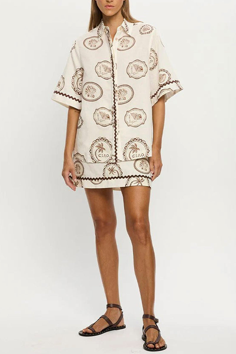 Vintage Print Skirt and Top Set
