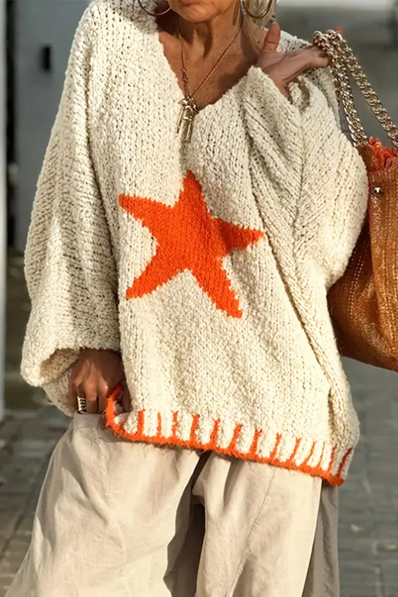 Star Applique Oversized Knit Sweater