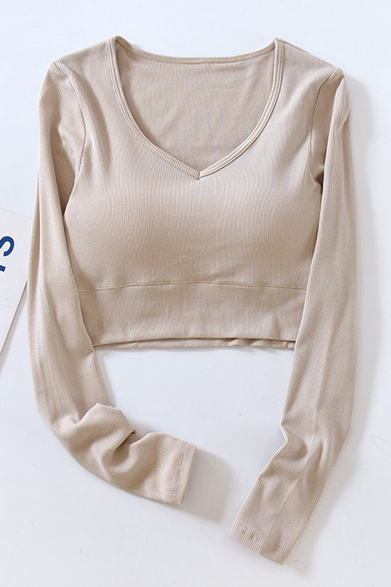 Long Sleeve V-Neck Crop Top