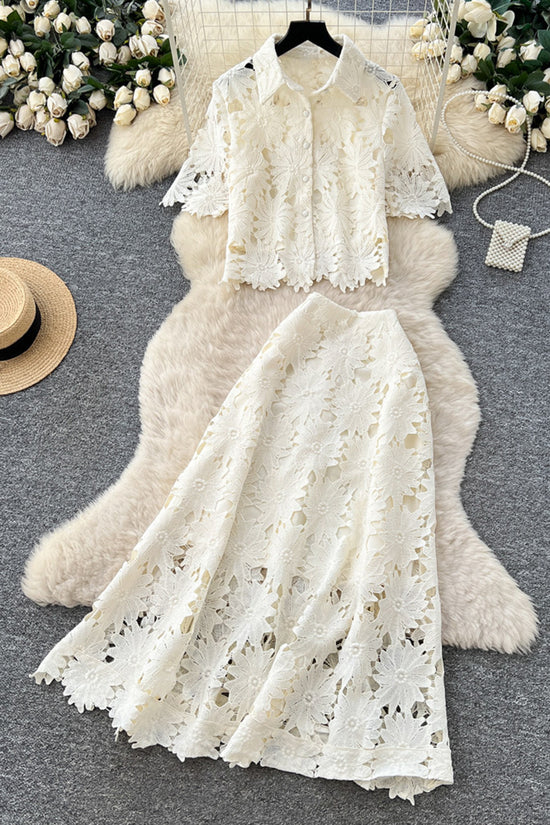 Floral Lace Two-Piece Skirt Set