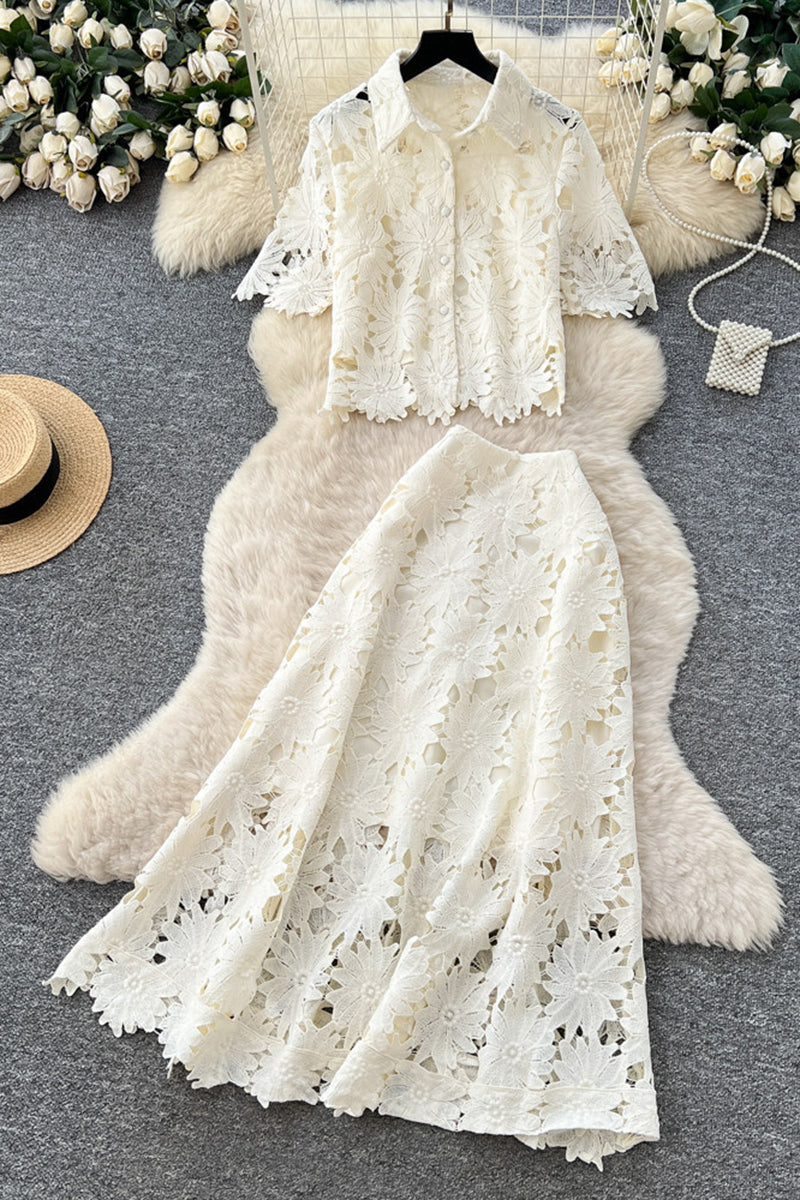 Floral Lace Two-Piece Skirt Set