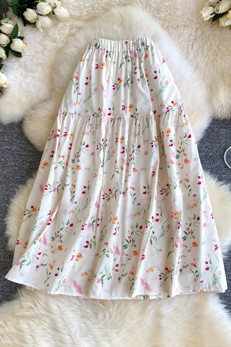 Floral Tiered Midi Skirt