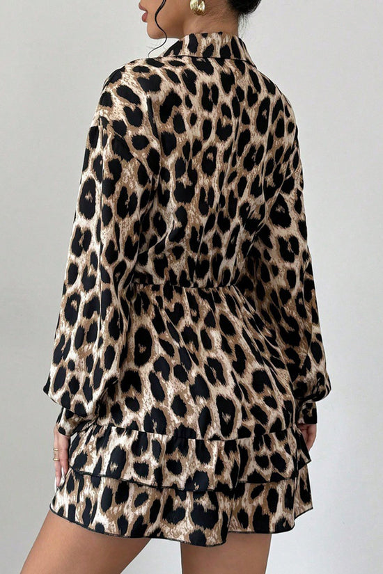 Leopard Print Ruffled Casual Dress