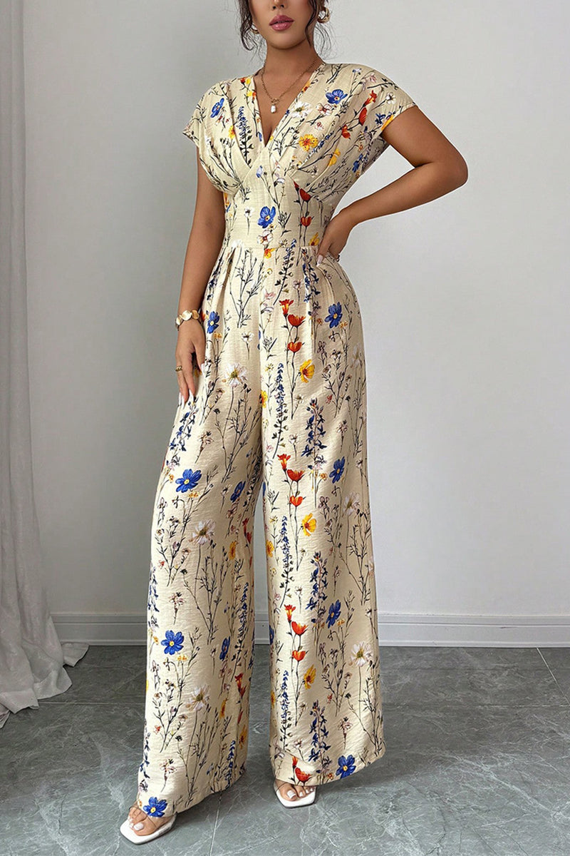 Floral V-Neck Sleeveless Jumpsuit