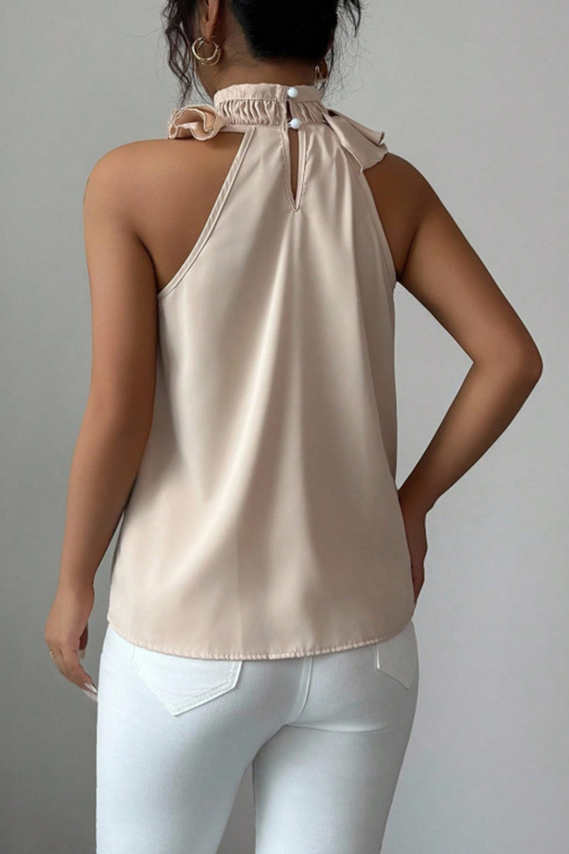Ruffled Mock Neck Tank Top