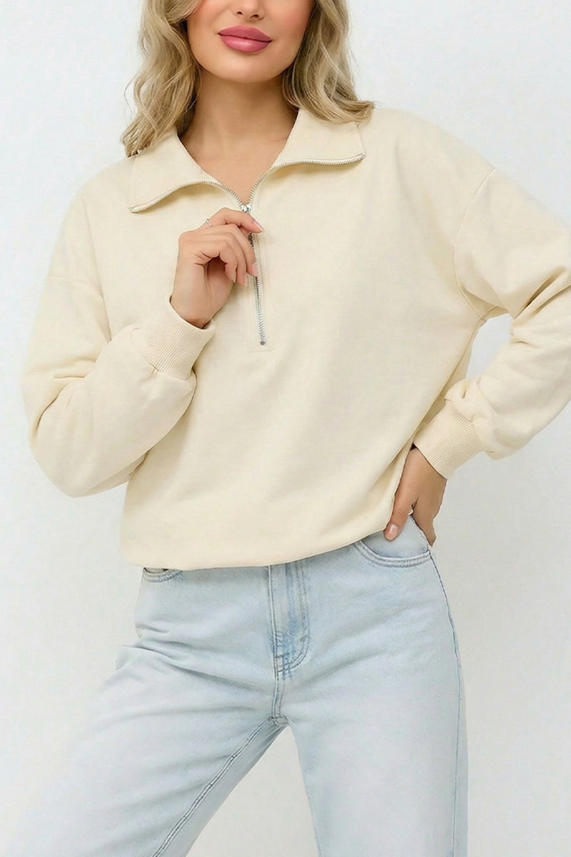 High Collar Zip-Up Sweatshirt
