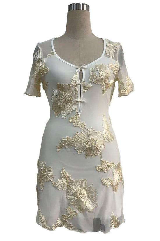 Floral Detail Keyhole Casual Dress