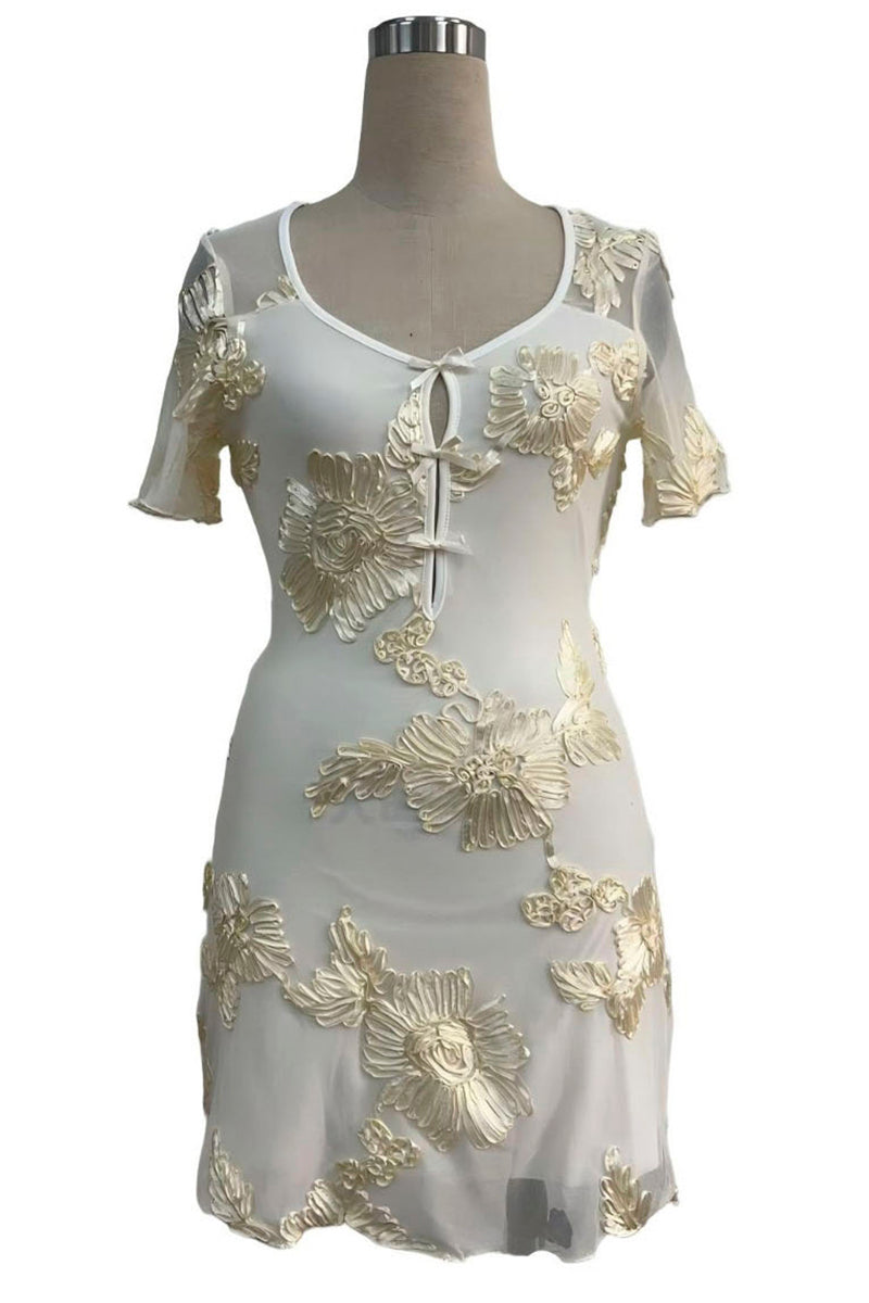 Floral Detail Keyhole Casual Dress