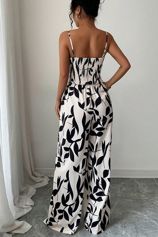 Leaf Print Spaghetti Strap Jumpsuit