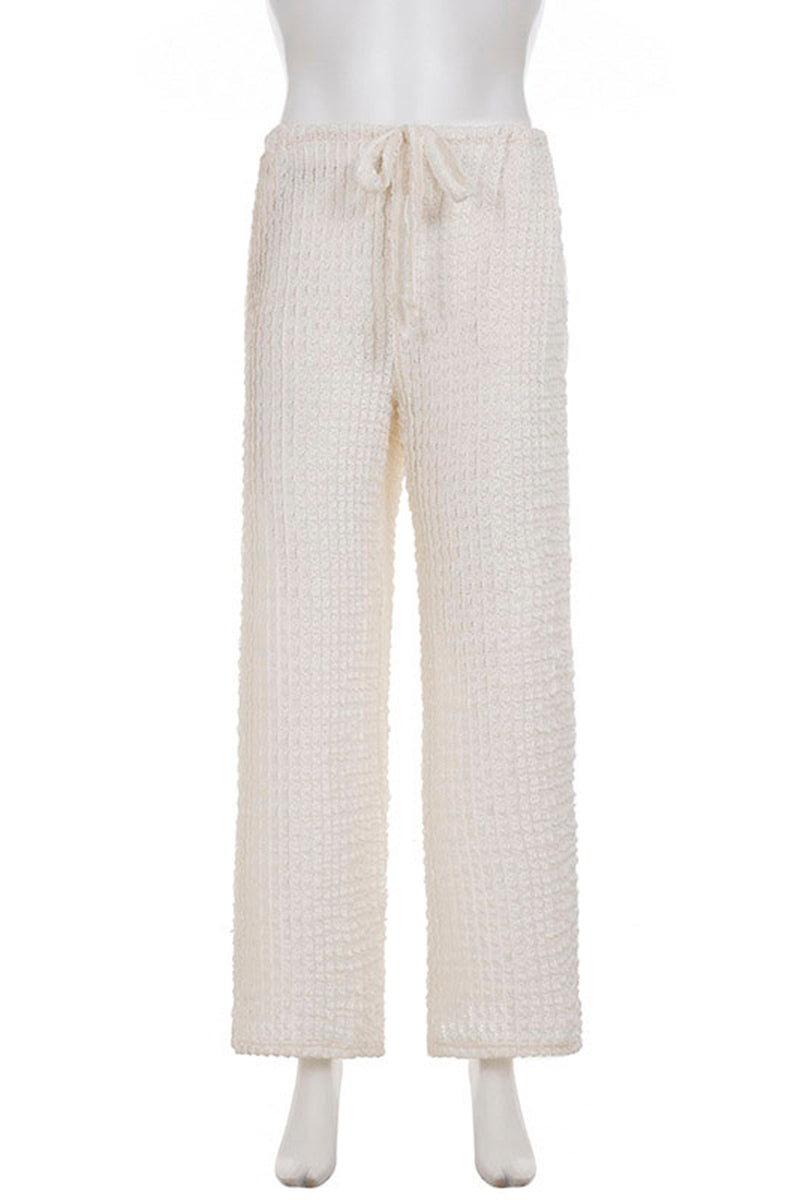 Textured Drawstring Casual Pants