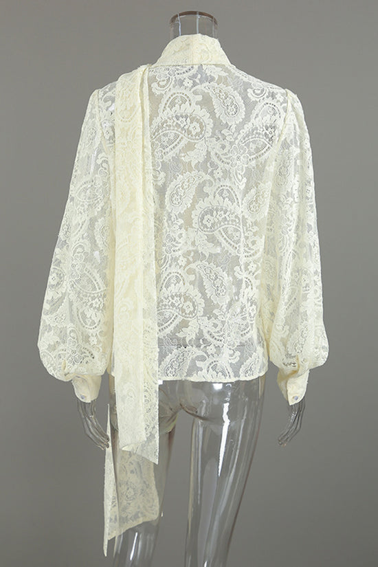 Lace Detail Sheer Long Sleeve Blouse