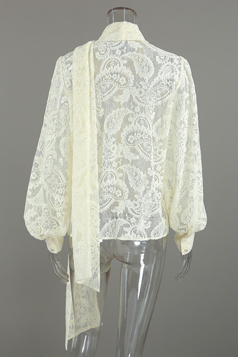 Lace Detail Sheer Long Sleeve Blouse
