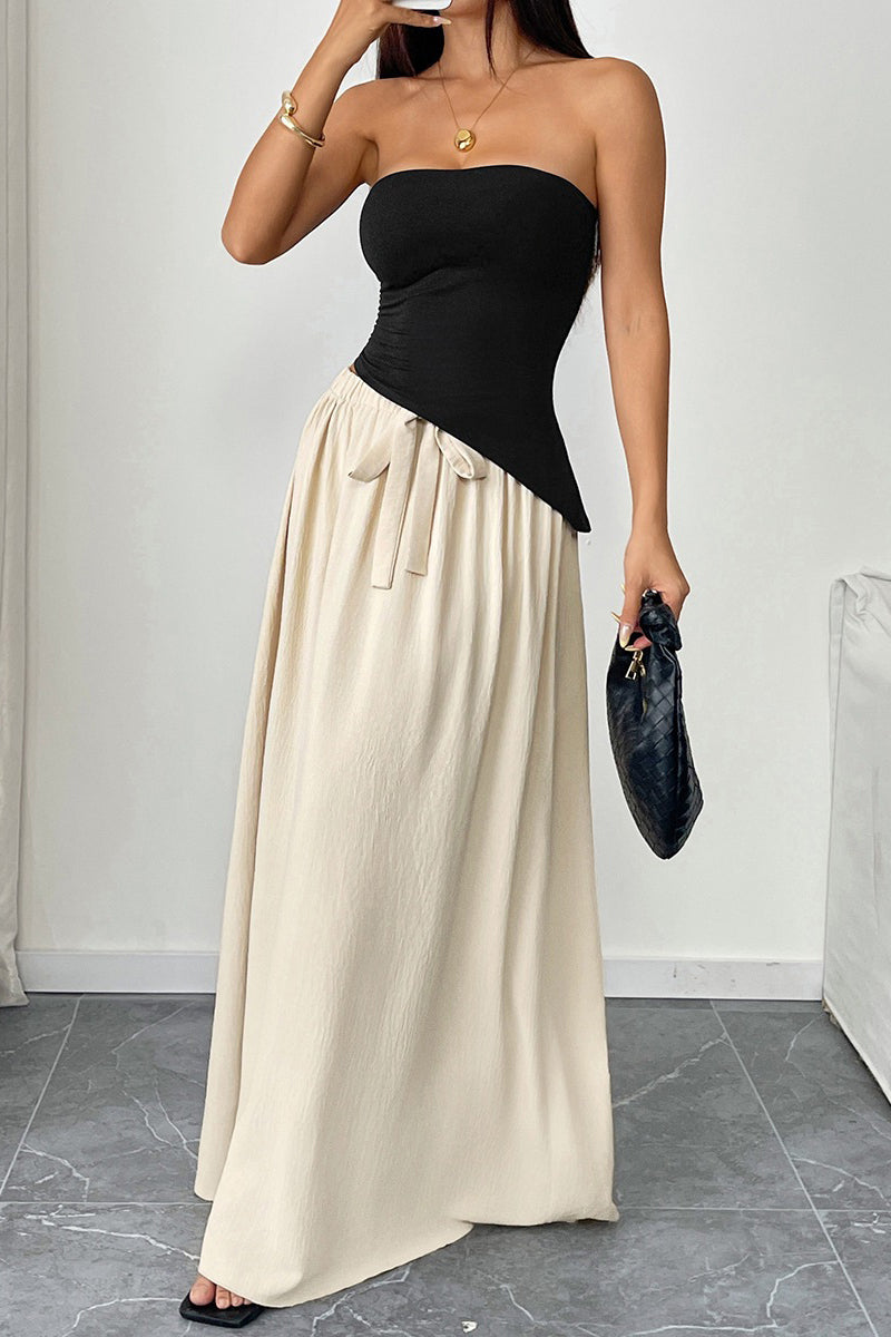 Strapless Asymmetrical Top and Skirt Set