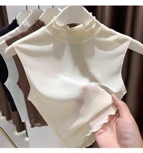 Sleeveless Ruffle Neck Tank Top