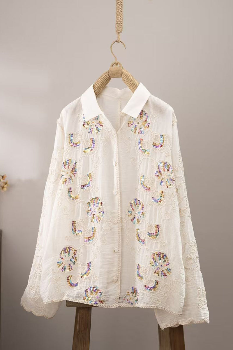 Sequin Floral Long Sleeve Shirt