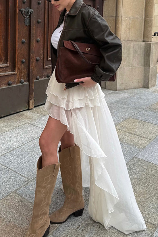 Layered Ruffle High-Low Skirt