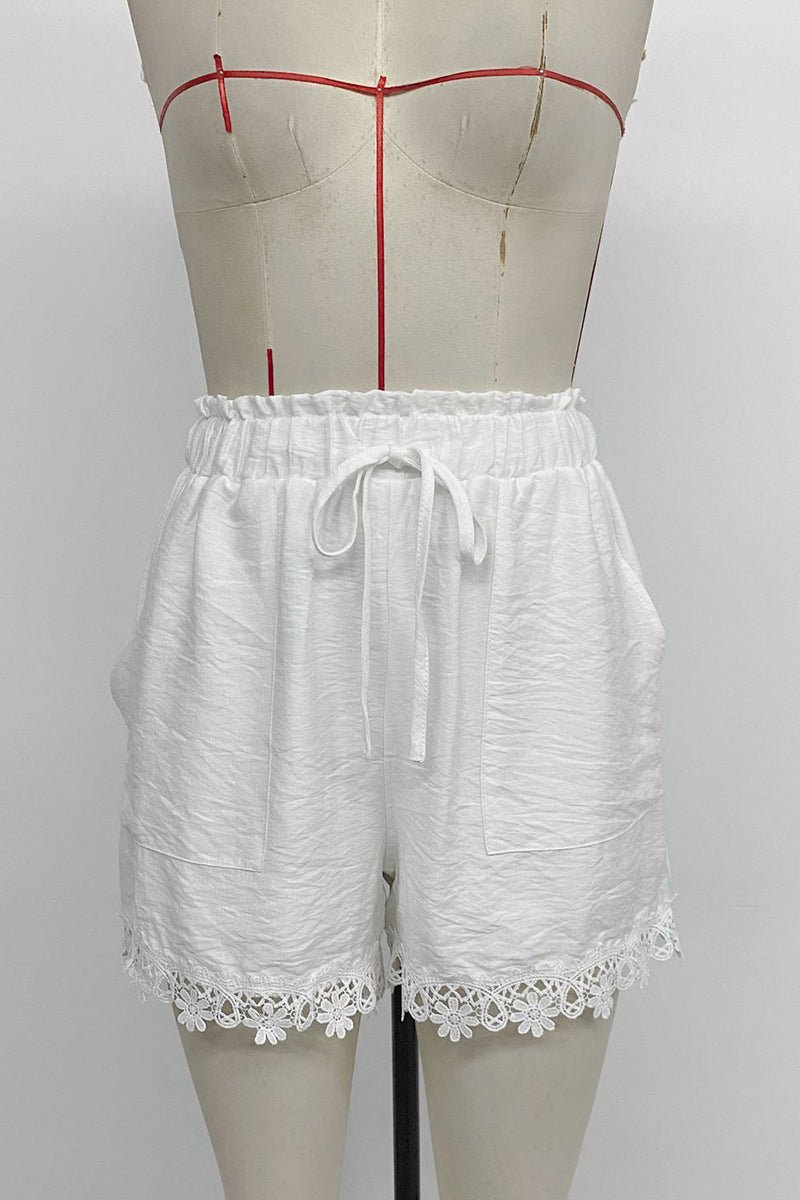 High-Waisted Lace Trim Casual Shorts