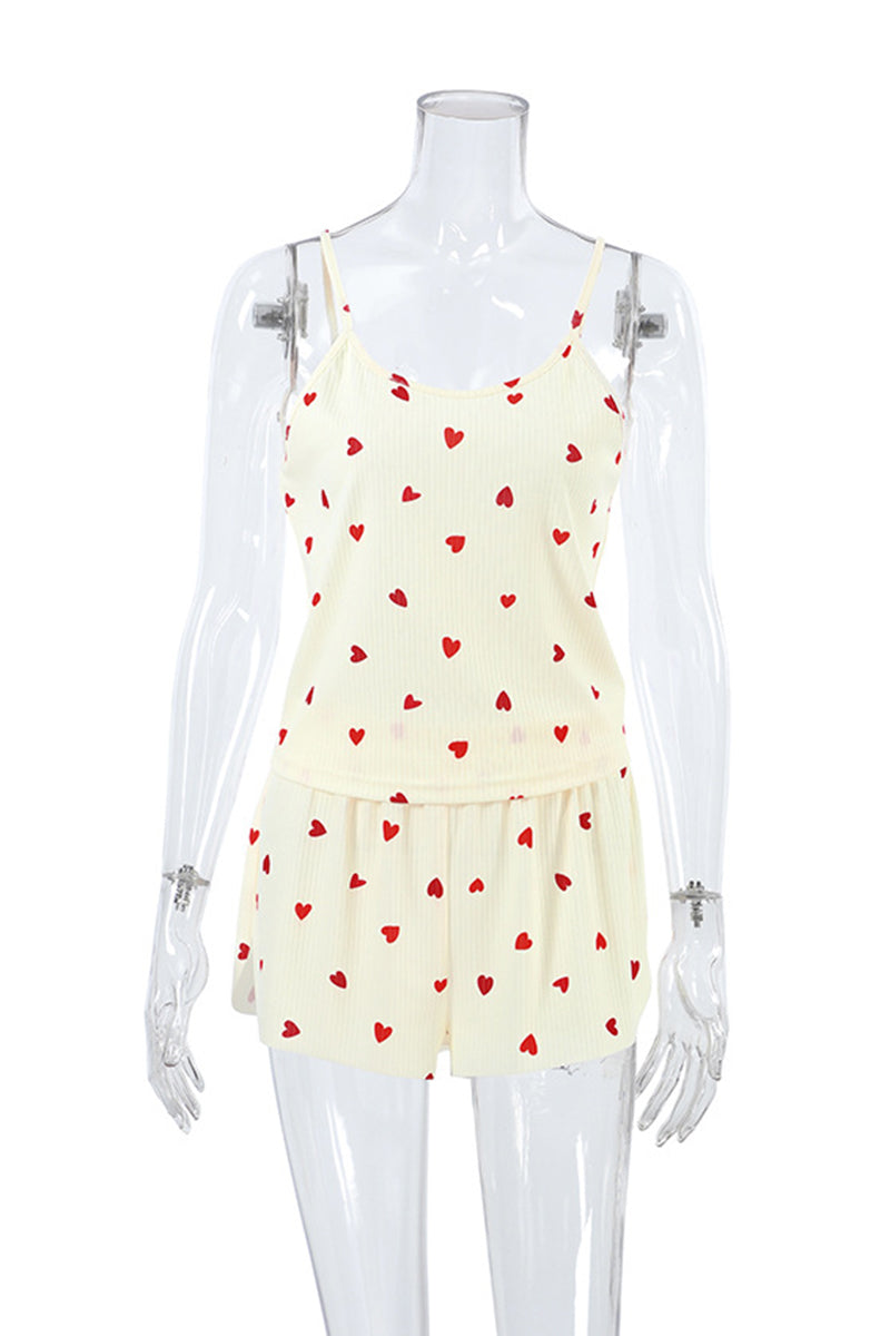 Heart Pattern Sleeveless Pajama Set
