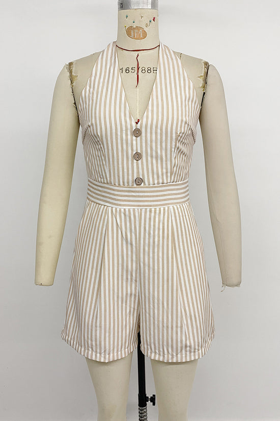 Striped Button Halter Romper