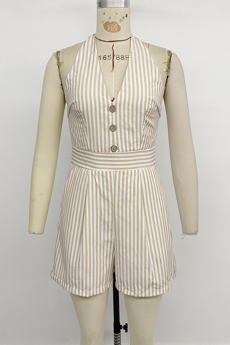 Striped Button Halter Romper