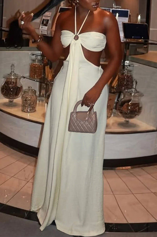Halter Neck Cutout Wide-Leg Jumpsuit