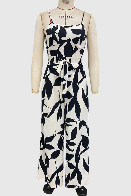 Leaf Print Spaghetti Strap Jumpsuit