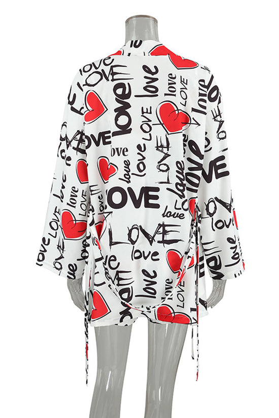 Three-Piece Love Print Pajama Set