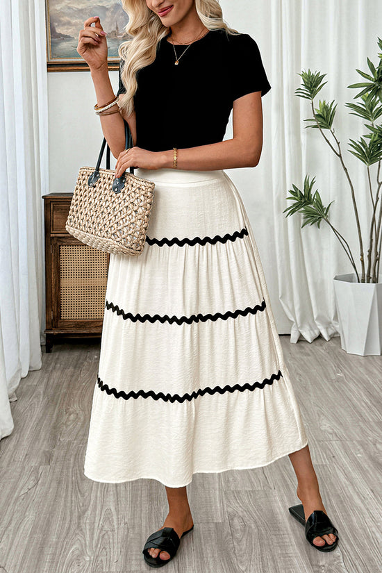 Wavy Trim Midi Skirt