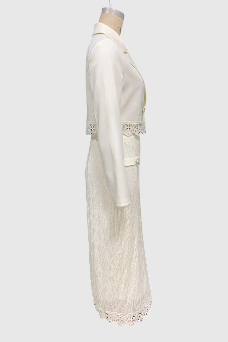 Elegant Lace Trim Skirt Set
