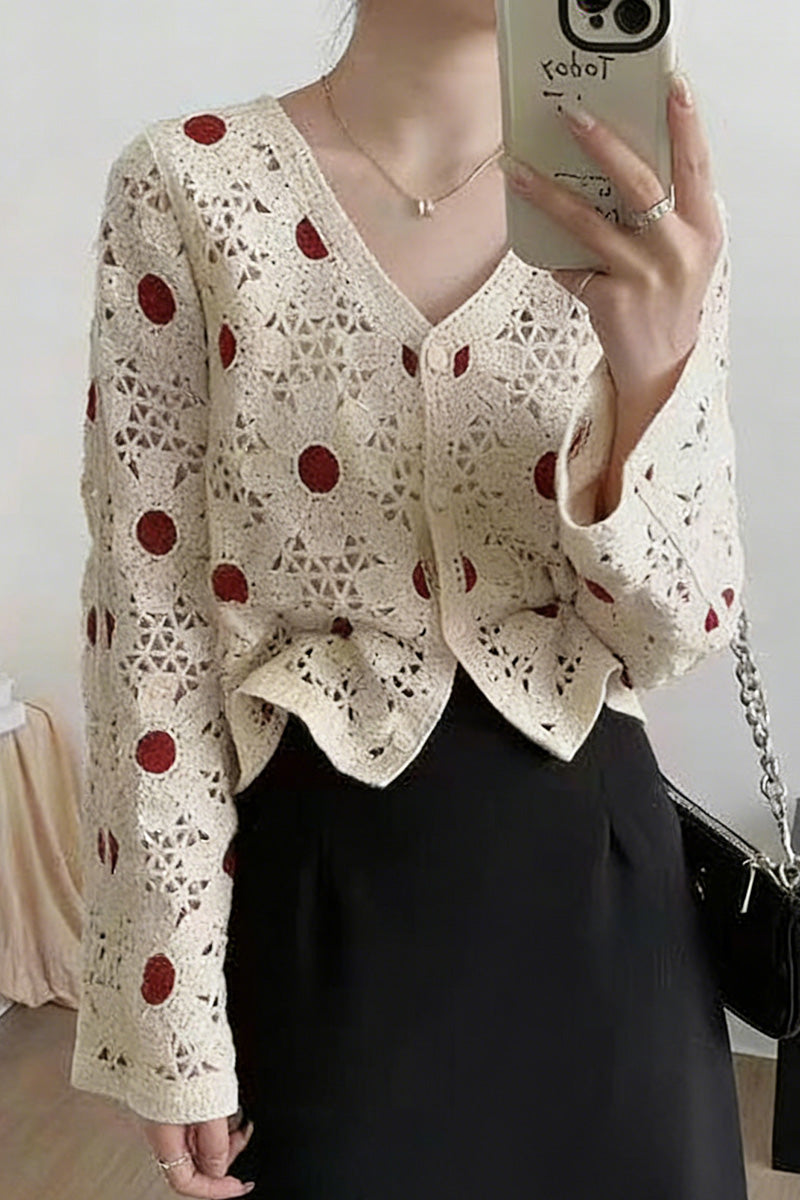 Button-Up Crochet Cardigan with Cut-Outs