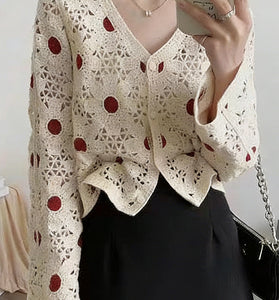 Button-Up Crochet Cardigan with Cut-Outs