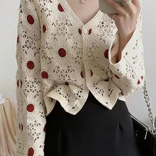 Button-Up Crochet Cardigan with Cut-Outs