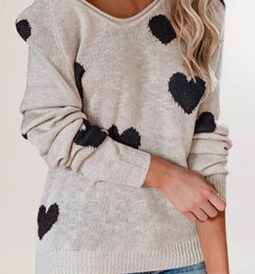 Heart Pattern V-Neck Sweater
