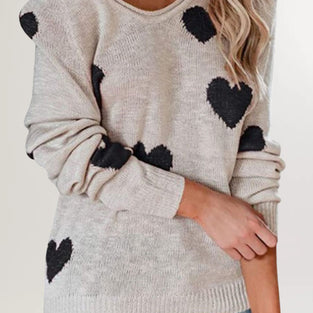 Heart Pattern V-Neck Sweater