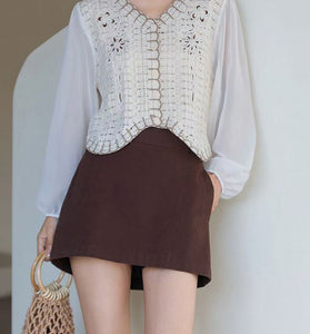 Vintage Sheer Sleeve Patchwork Blouse
