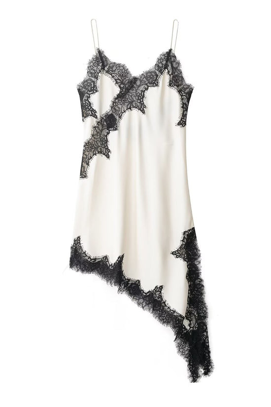 Asymmetrical Hem Lace Trim Slip Dress