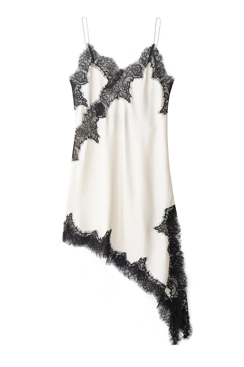 Asymmetrical Hem Lace Trim Slip Dress