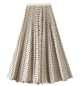 Polka Dot Pleated Midi Skirt
