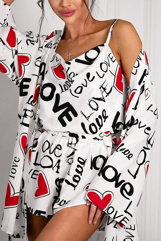 Three-Piece Love Print Pajama Set