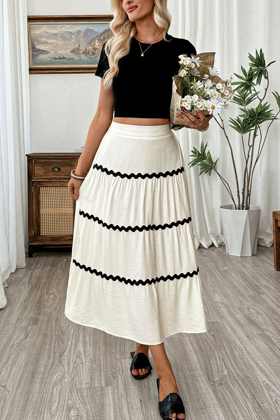 Wavy Trim Midi Skirt