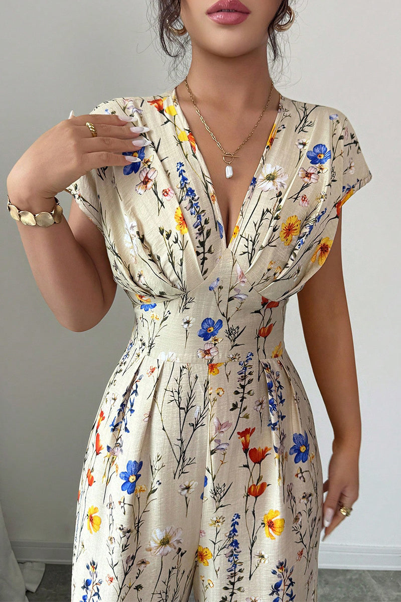 Floral V-Neck Sleeveless Jumpsuit