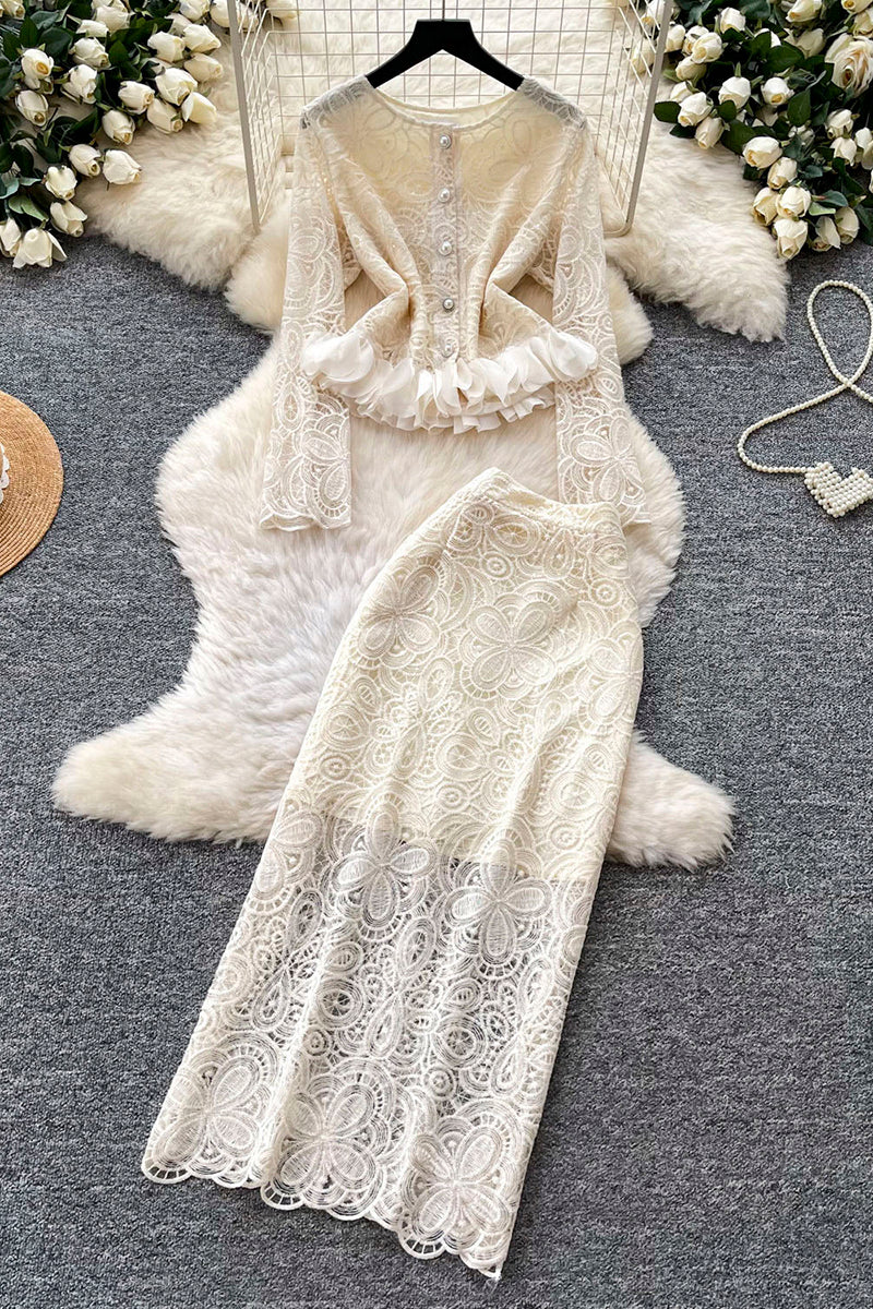 Peplum Long Sleeve Skirt Set